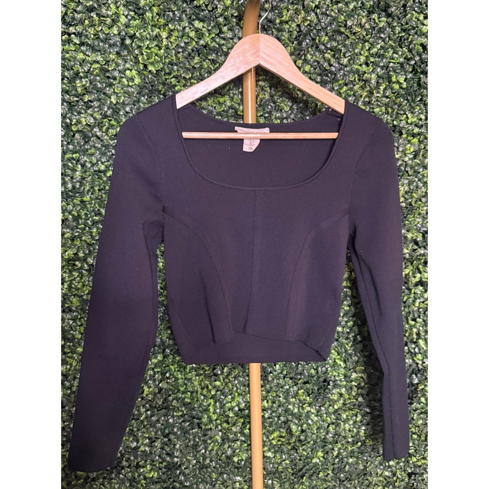 Happily Grey Women's Knit Crop Top Long‎ Sleeve Black L